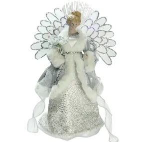 13" Gray and Silver Lighted Fiber Optic Angel In Gown Christmas Tree Topper with Multi-Color Lights