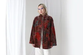 80s PURE SILK VELVET Quilted Puffer Coat in Ornate Persian