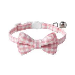 Aiitle Cute Plaid Bow Tie Pink Cat Collar
