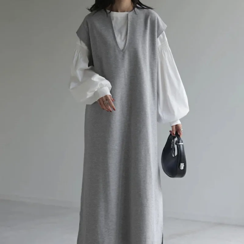 Autumn Winter Japanese And Korean V-neck Woolen Dress