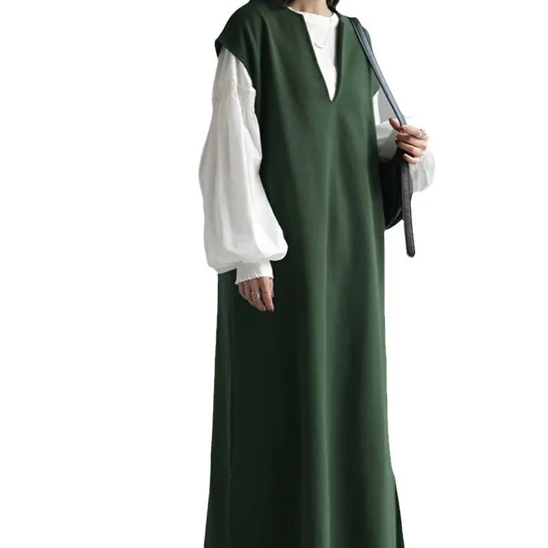 Autumn Winter Japanese And Korean V-neck Woolen Dress