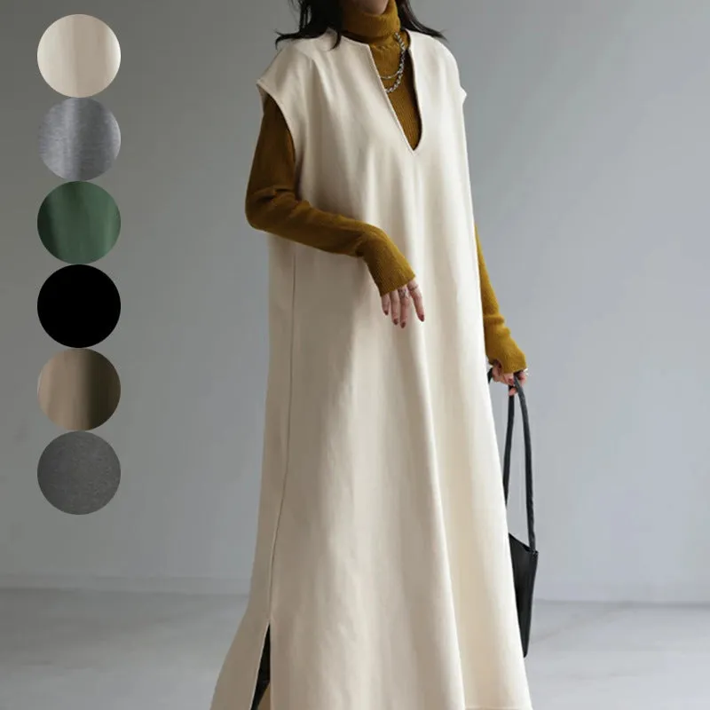 Autumn Winter Japanese And Korean V-neck Woolen Dress
