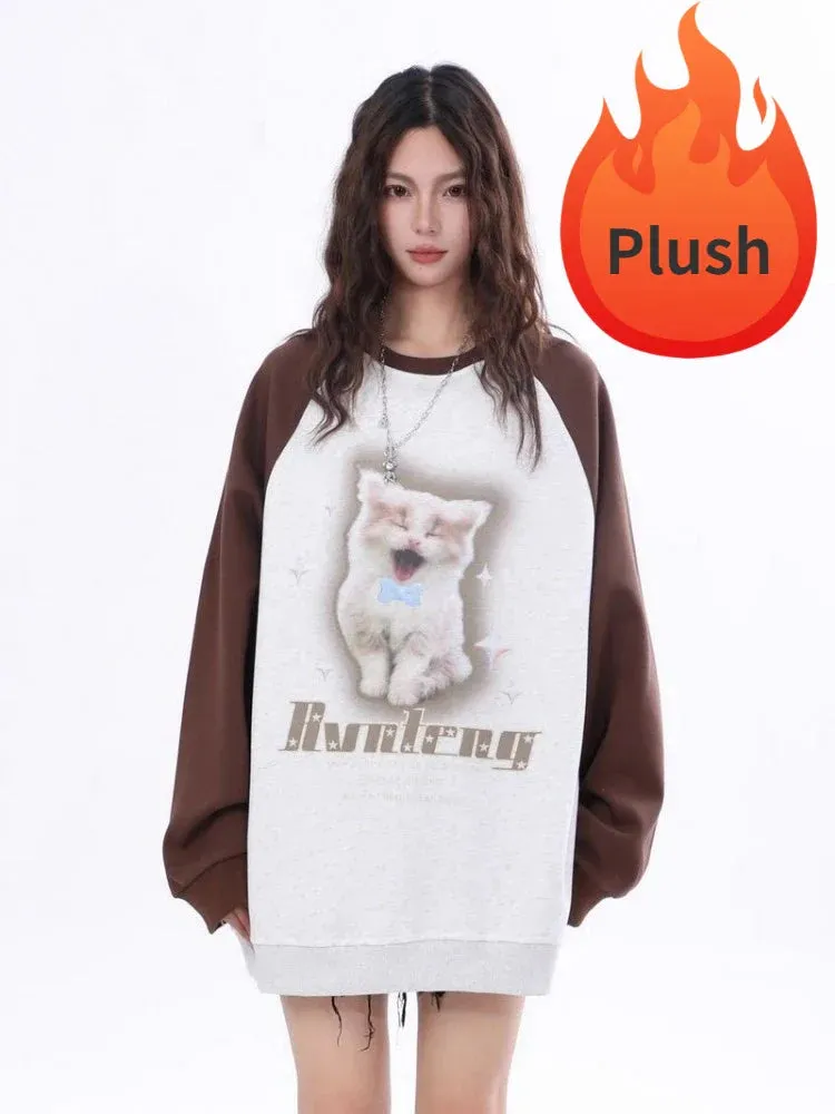 Black Friday Joskaa Kawaii Cat Print Sweatshirt Kitty Graphic Long Sleeve Tops Anime Oversized Hoodie Cutecore Autumn Winter Clothes Women