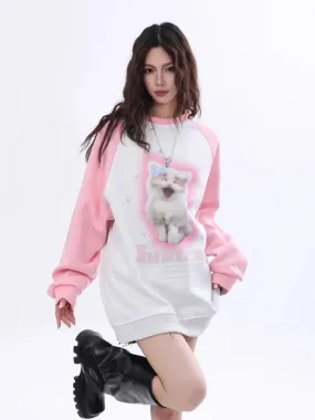 Black Friday Joskaa Kawaii Cat Print Sweatshirt Kitty Graphic Long Sleeve Tops Anime Oversized Hoodie Cutecore Autumn Winter Clothes Women