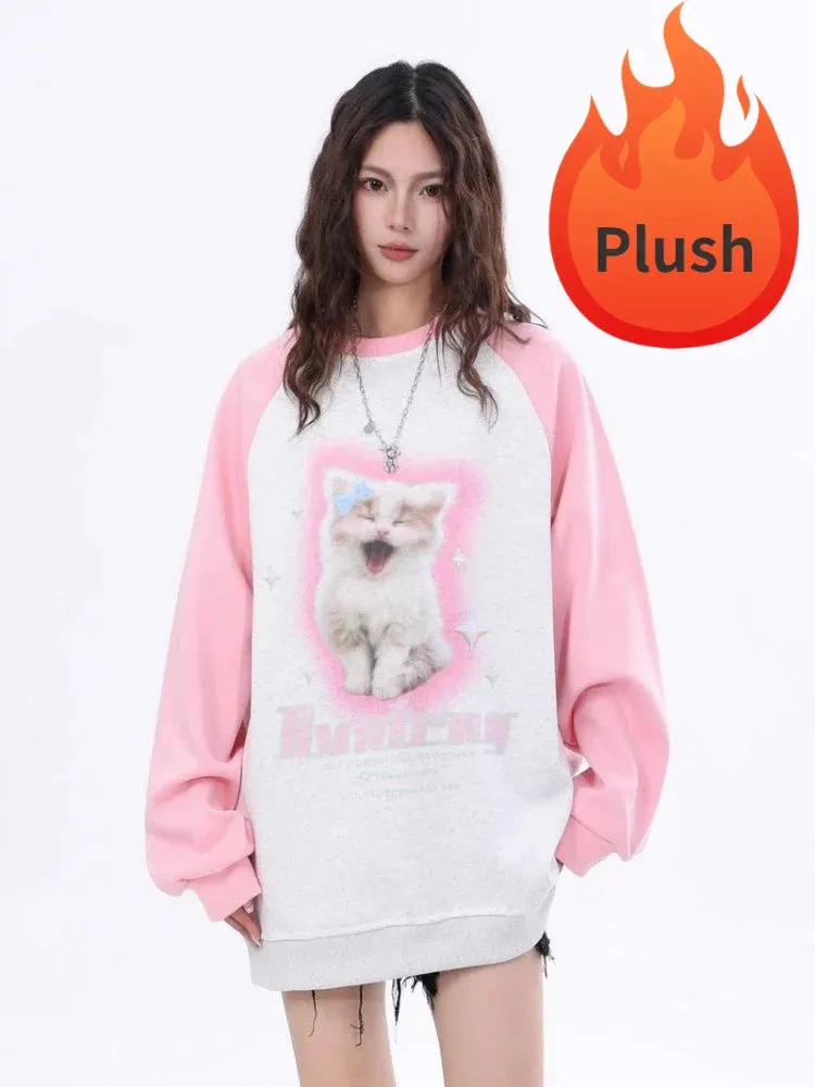 Black Friday Joskaa Kawaii Cat Print Sweatshirt Kitty Graphic Long Sleeve Tops Anime Oversized Hoodie Cutecore Autumn Winter Clothes Women