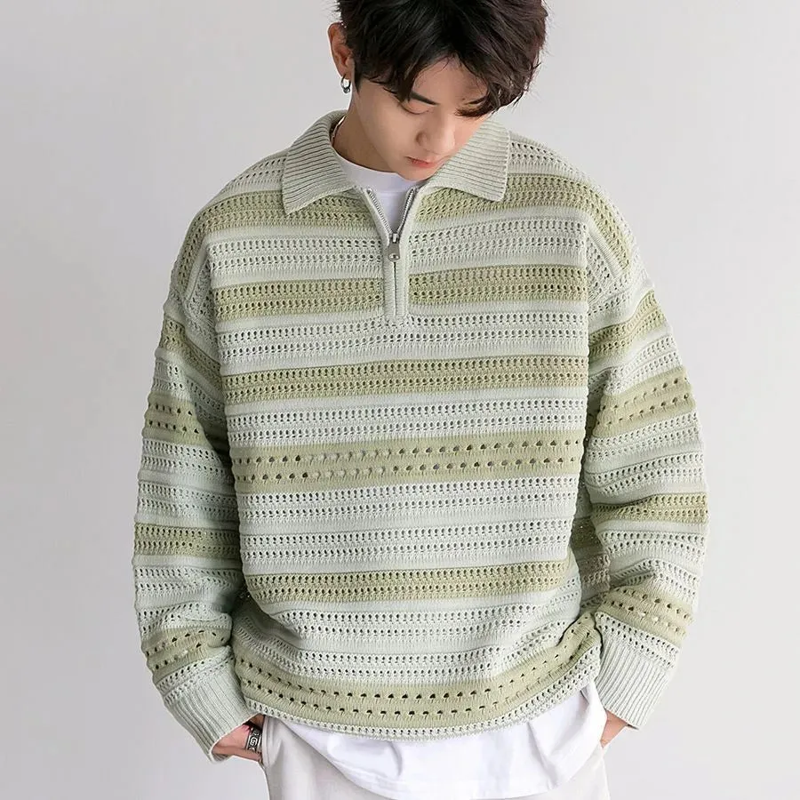 ChicMy-Fall Outfits -Men's Outfits Autumn Men's Luxury Knitted Pullover Sweater Korean Patchwork  Zipper Lapel Long Sleeve Casual Streetwear Loose Polo Knitwear