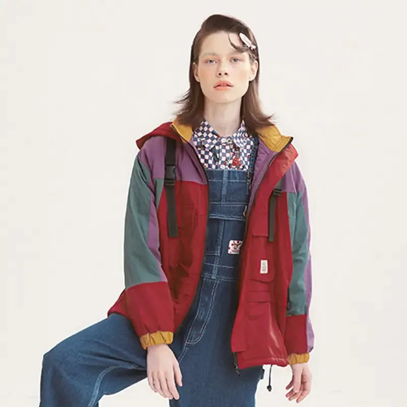 Color Block Loose Patched Pocket Thick Coat