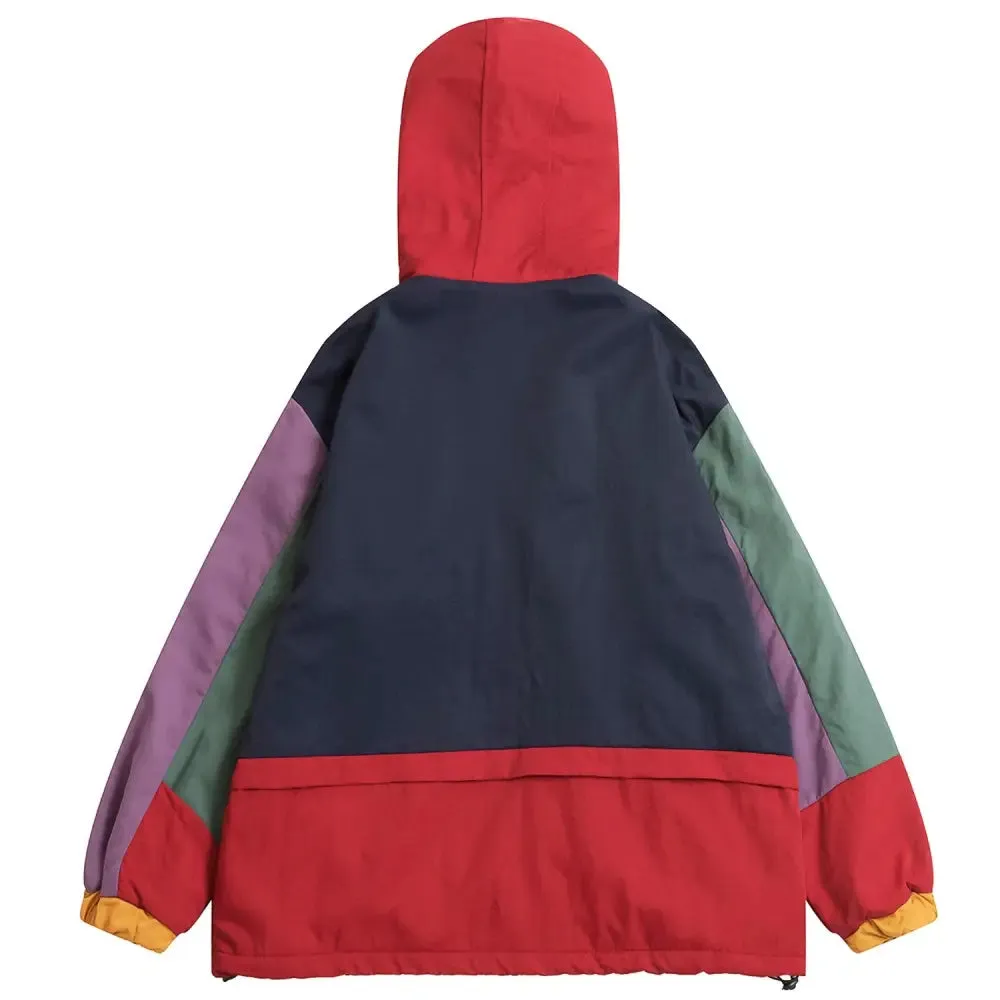 Color Block Loose Patched Pocket Thick Coat