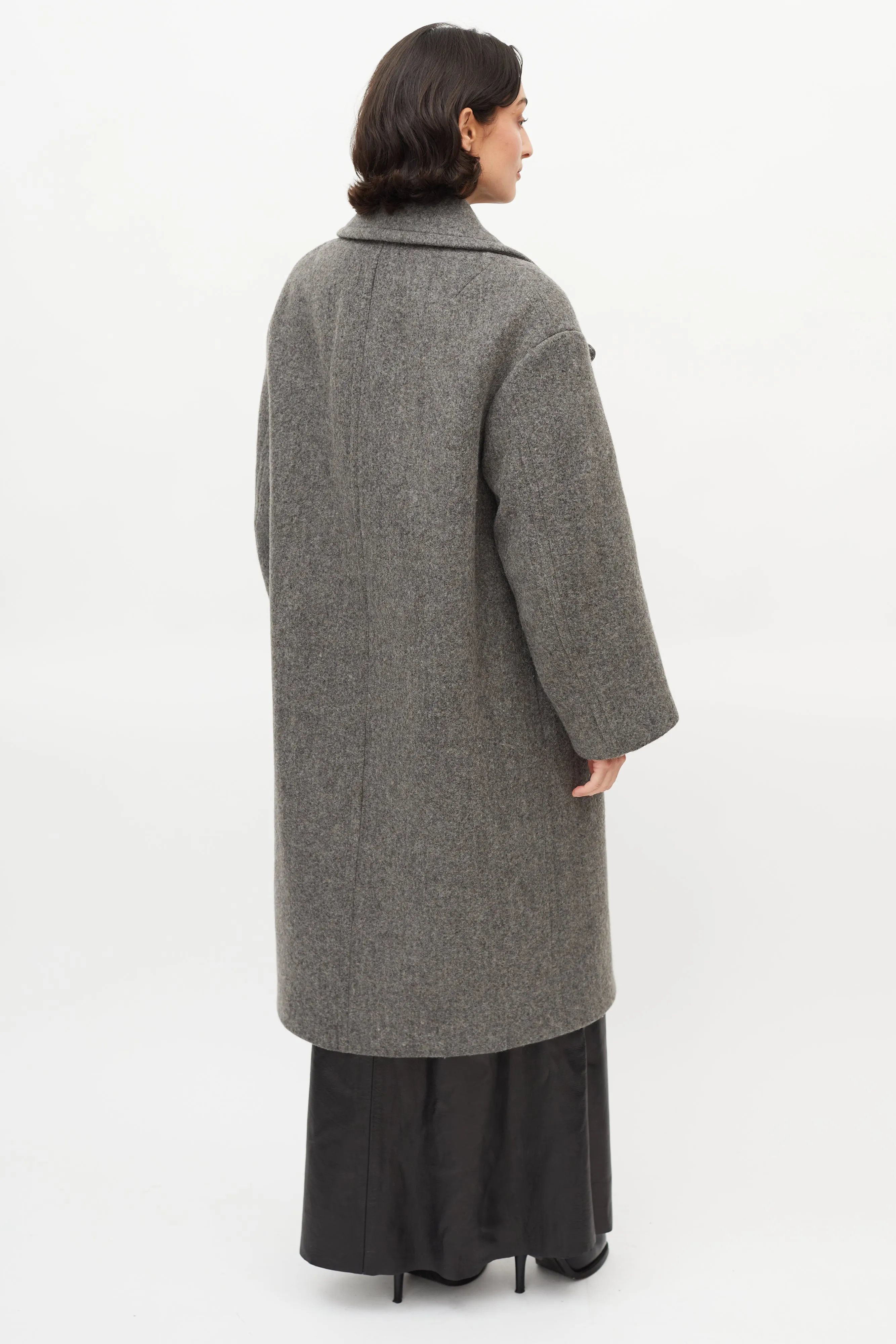 Grey Oversized Wool Double Breasted Coat