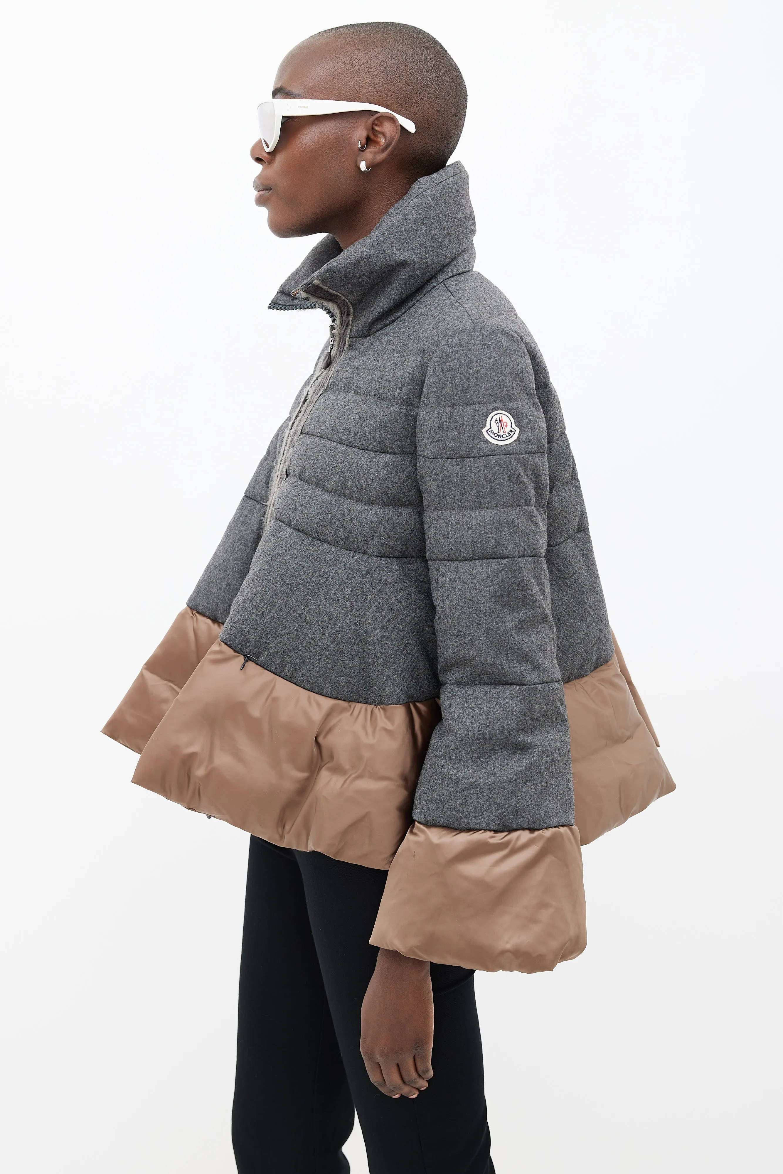 Grey Wool & Bronze Nylon Zipped Coat
