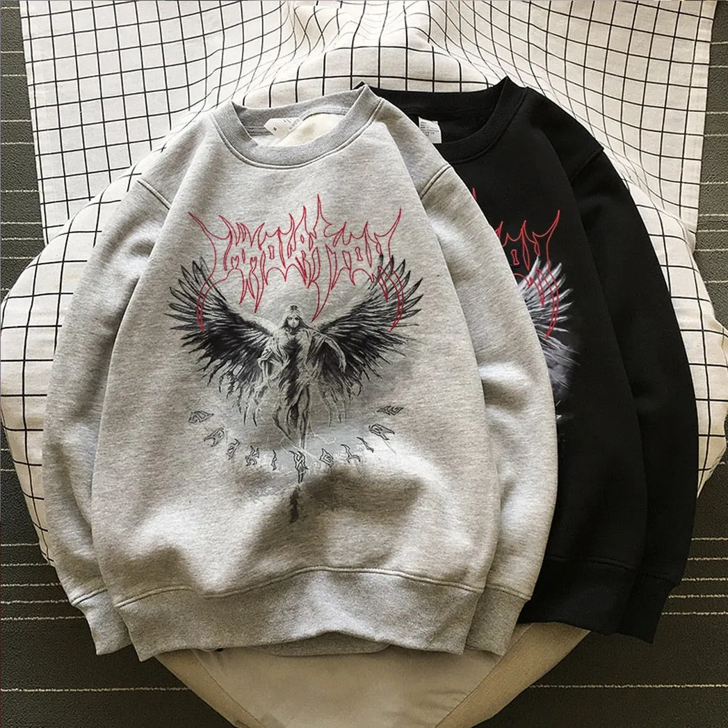 Jinquedai Vintage Angel Gothic Ladies Hoodie Punk Harajuku Winter Print Top Dark Aesthetic Fairy Death Rock Style Y2K Sweatshirt