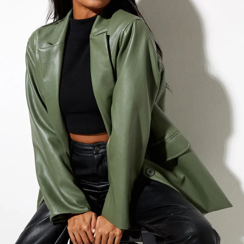 Joskaa classy outfits men Women's Leather Jacket Autumn and Winter New Leather Jacket Casual Warm Suit Jacket Female Su2639