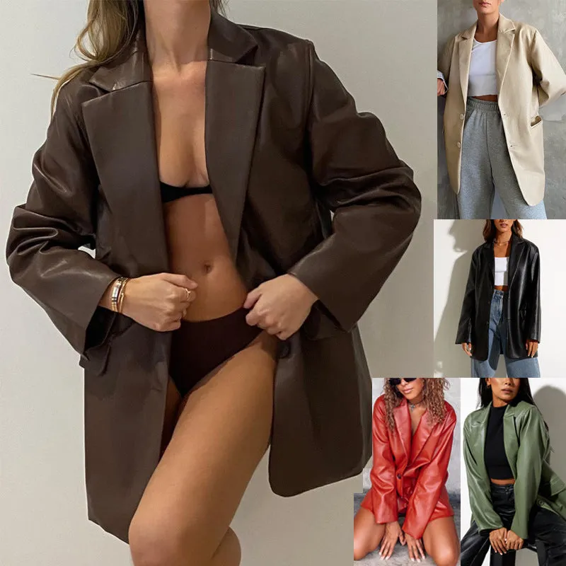 Joskaa classy outfits men Women's Leather Jacket Autumn and Winter New Leather Jacket Casual Warm Suit Jacket Female Su2639