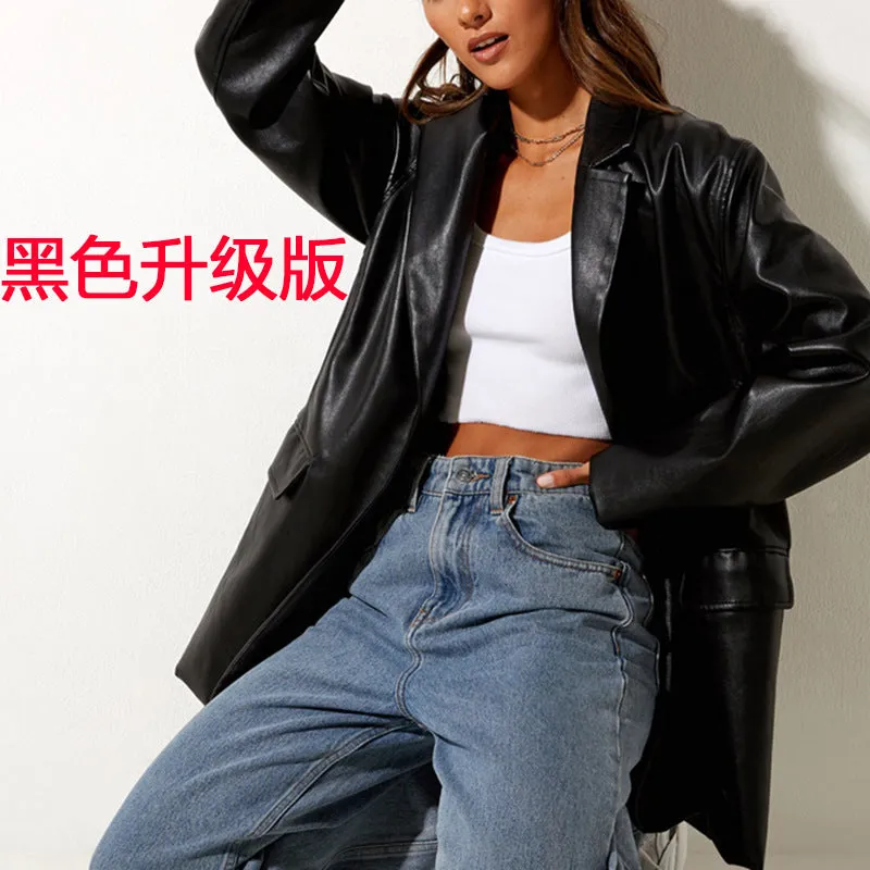 Joskaa classy outfits men Women's Leather Jacket Autumn and Winter New Leather Jacket Casual Warm Suit Jacket Female Su2639