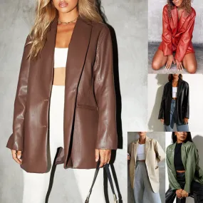 Joskaa classy outfits men Women's Leather Jacket Autumn and Winter New Leather Jacket Casual Warm Suit Jacket Female Su2639