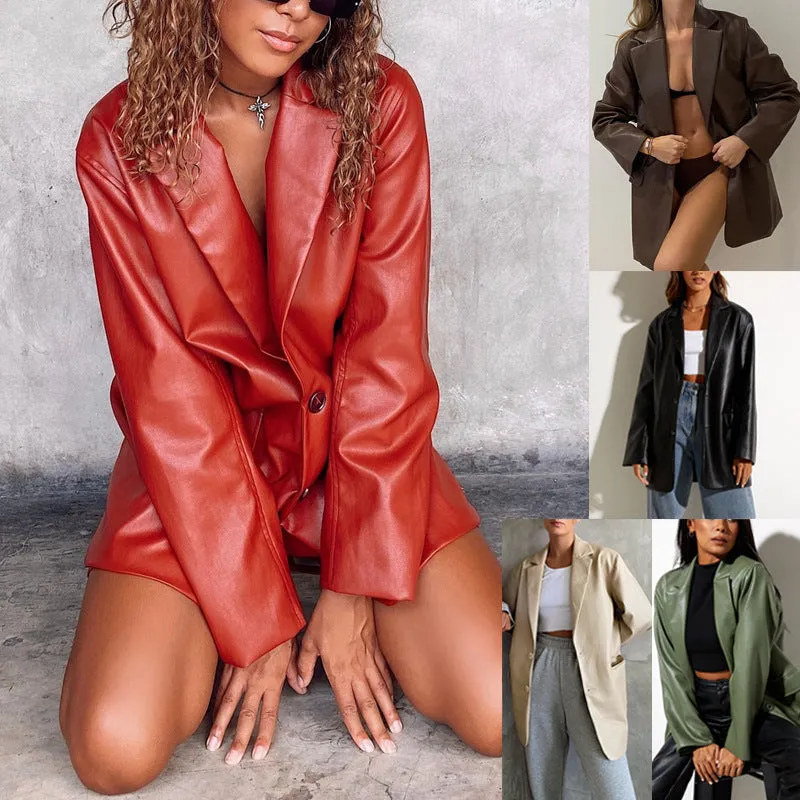 Joskaa classy outfits men Women's Leather Jacket Autumn and Winter New Leather Jacket Casual Warm Suit Jacket Female Su2639