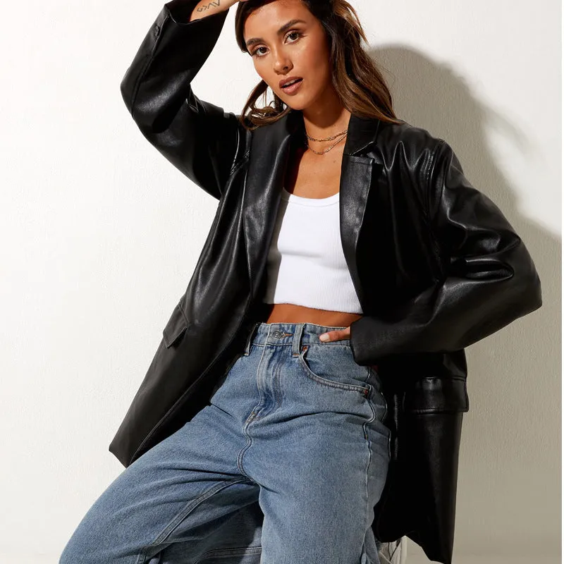 Joskaa classy outfits men Women's Leather Jacket Autumn and Winter New Leather Jacket Casual Warm Suit Jacket Female Su2639