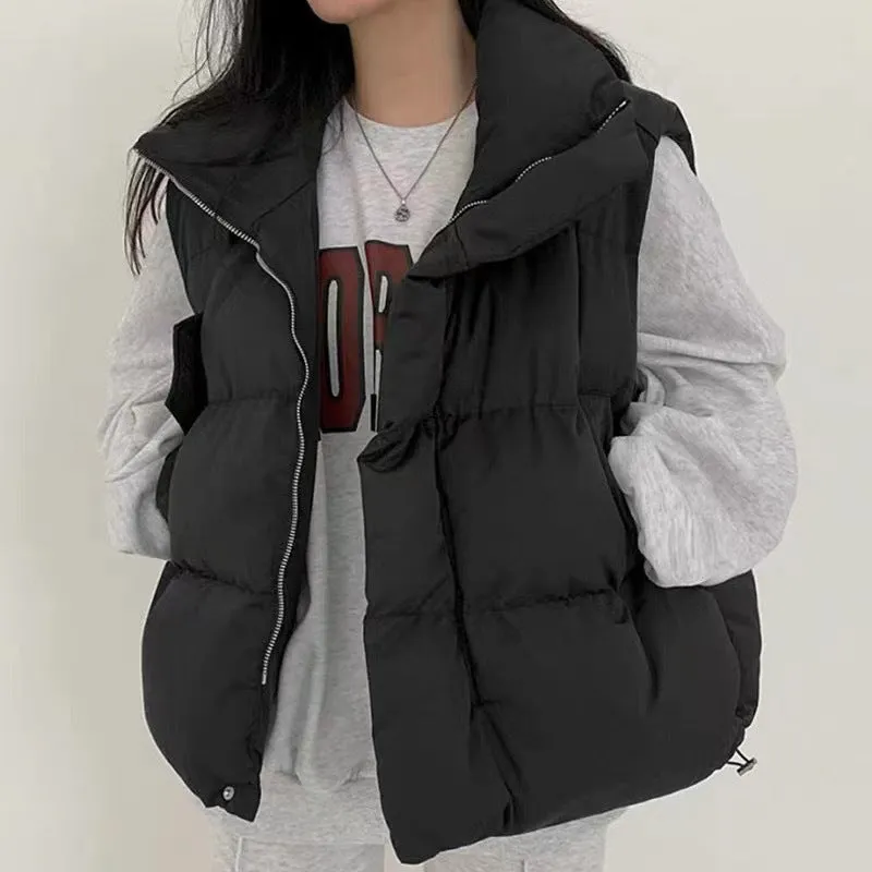 Joskaa cold weather outfits down Cotton Vest Women's Autumn and Winter 2024 Loose Vest Coat Waistcoat Vest Women's Outer Wear