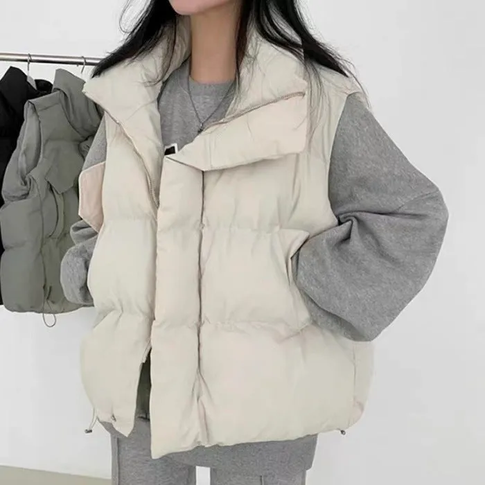 Joskaa cold weather outfits down Cotton Vest Women's Autumn and Winter 2024 Loose Vest Coat Waistcoat Vest Women's Outer Wear