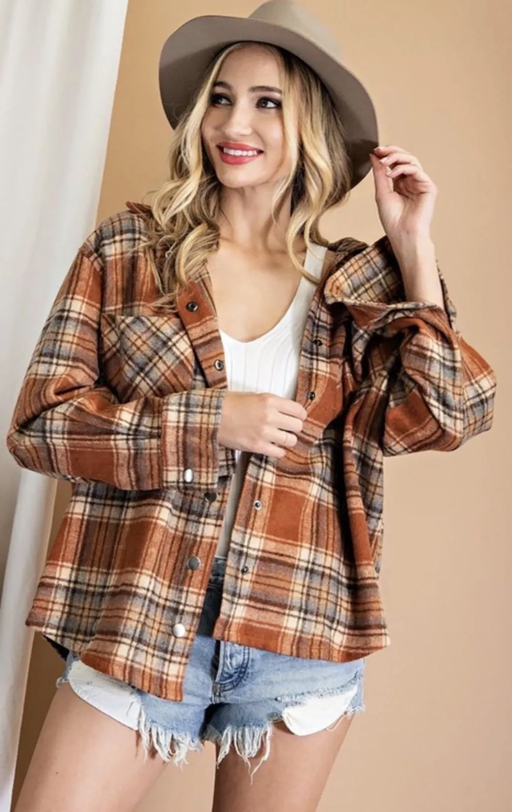 Joskaa outfit inspo fall plus Size Women's Autumn and Winter New Plaid Coat Casual Loose Lapel Woolen Coat