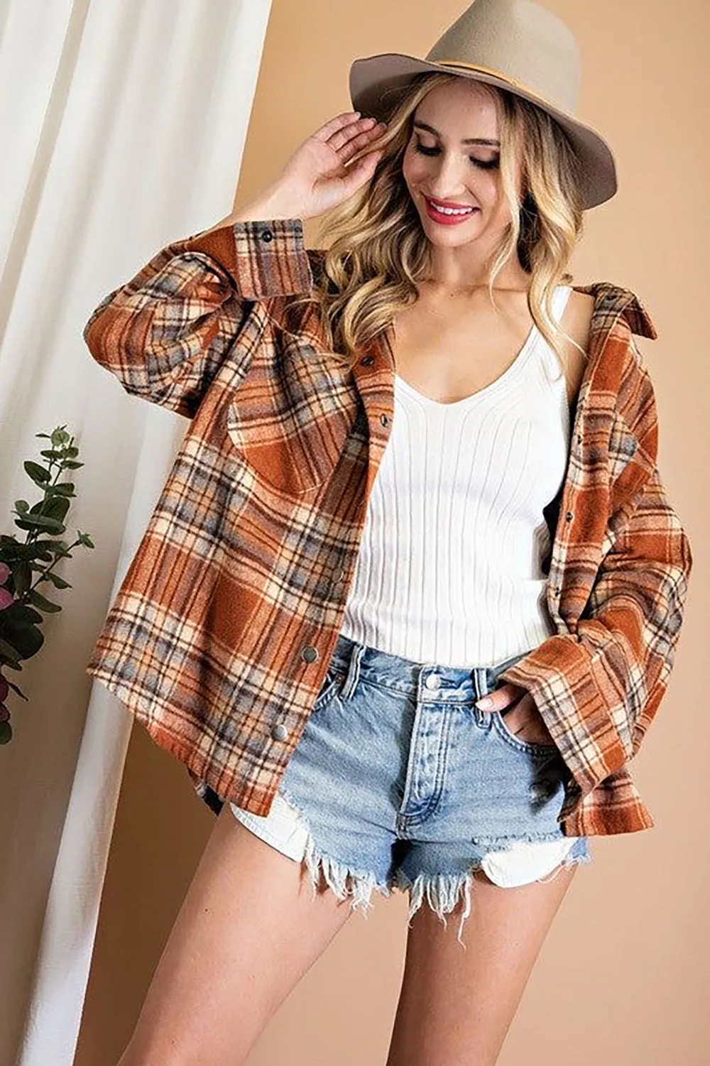 Joskaa outfit inspo fall plus Size Women's Autumn and Winter New Plaid Coat Casual Loose Lapel Woolen Coat