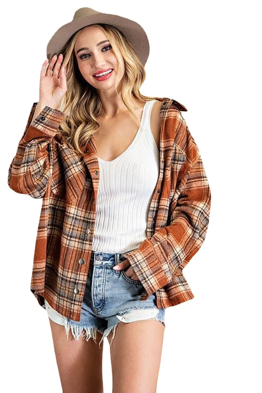 Joskaa outfit inspo fall plus Size Women's Autumn and Winter New Plaid Coat Casual Loose Lapel Woolen Coat