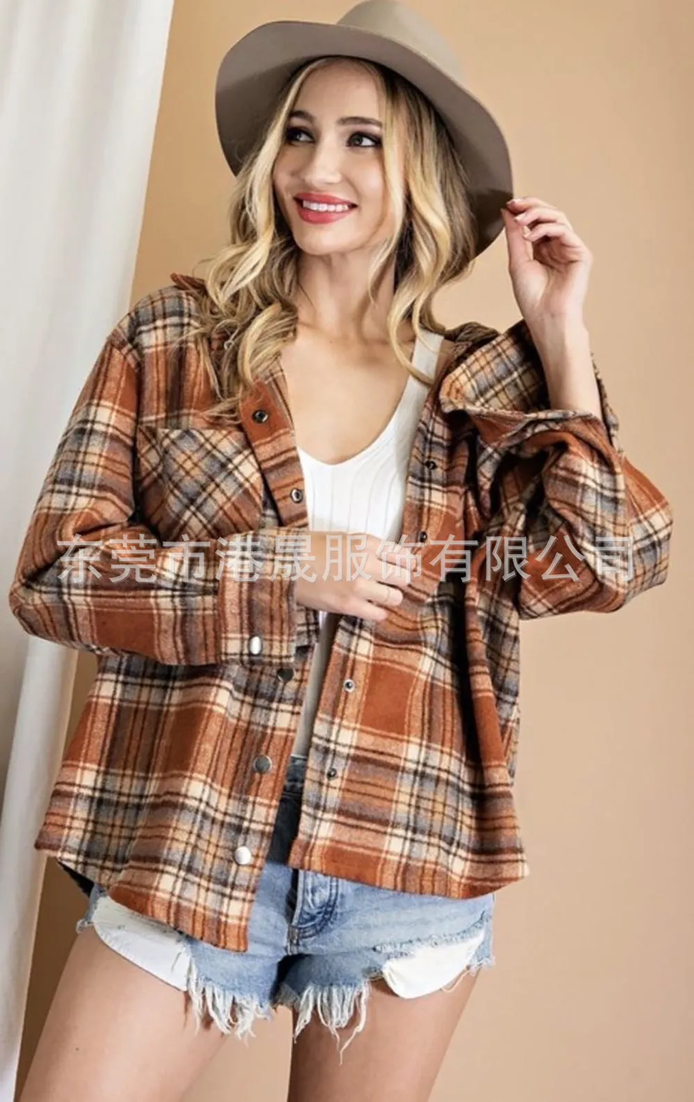 Joskaa outfit inspo fall plus Size Women's Autumn and Winter New Plaid Coat Casual Loose Lapel Woolen Coat