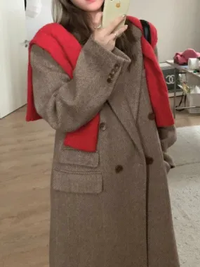Joskaa winter fits men Black Brown Korean Style Classic Shoulder Wide Woolen Coat Women's 50 Woolen Coat