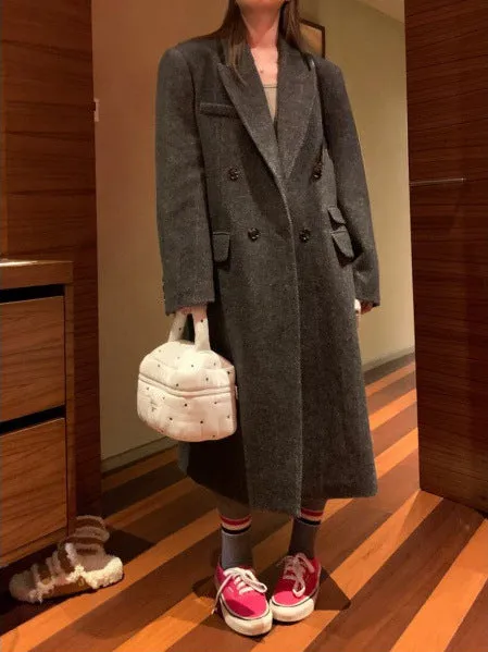 Joskaa winter fits men Black Brown Korean Style Classic Shoulder Wide Woolen Coat Women's 50 Woolen Coat