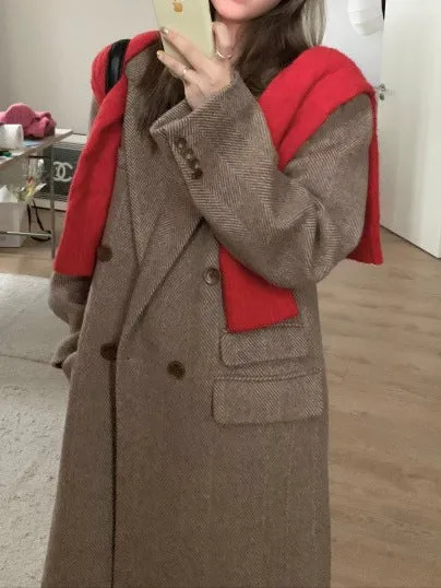 Joskaa winter fits men Black Brown Korean Style Classic Shoulder Wide Woolen Coat Women's 50 Woolen Coat