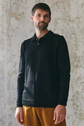 KASPAR longsleeve polo linen black