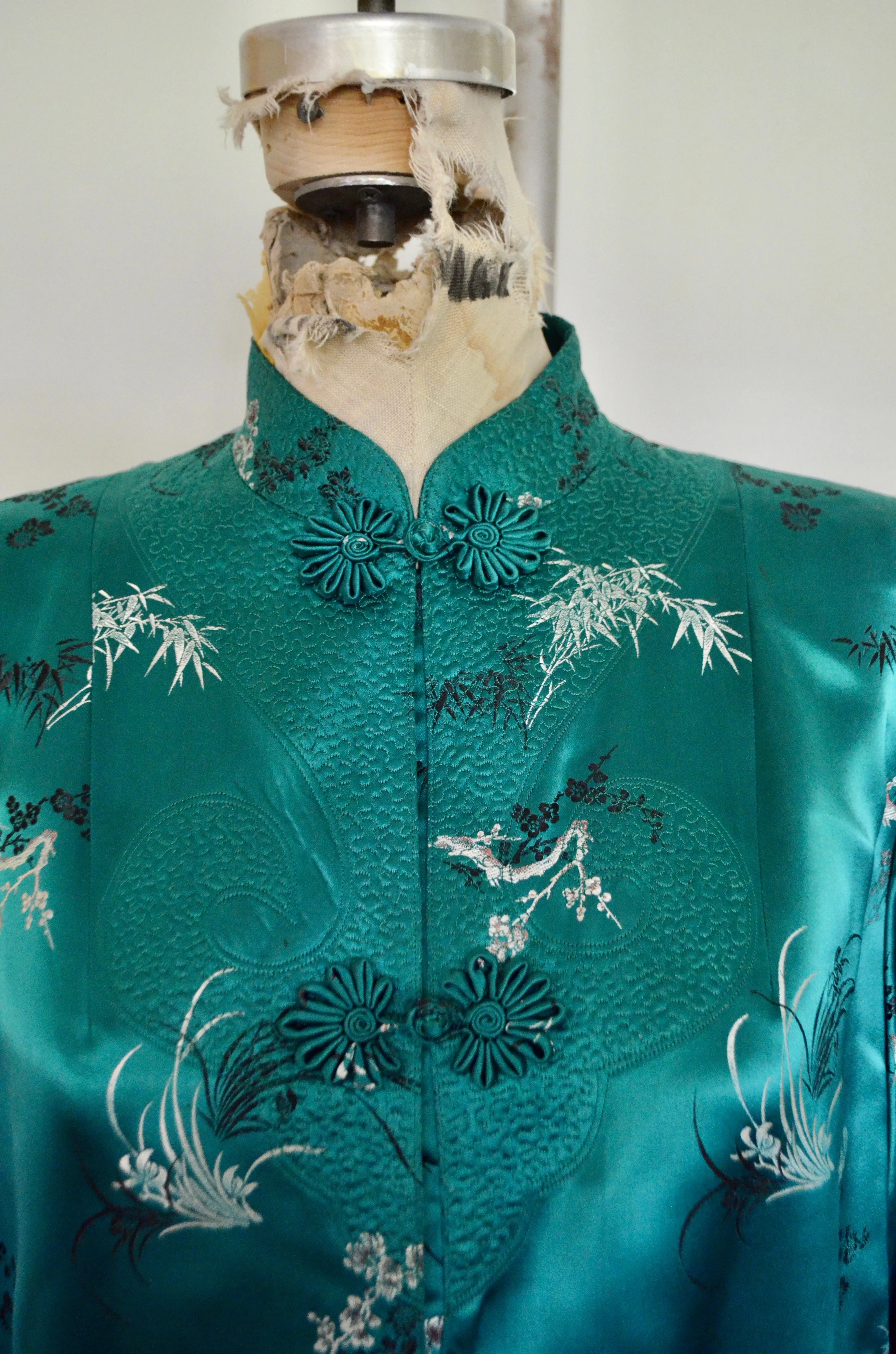 Kimono Chinese Street Style Emerald Green Long Maxi Coat Floral Pattern Cape Dress Jacket Style