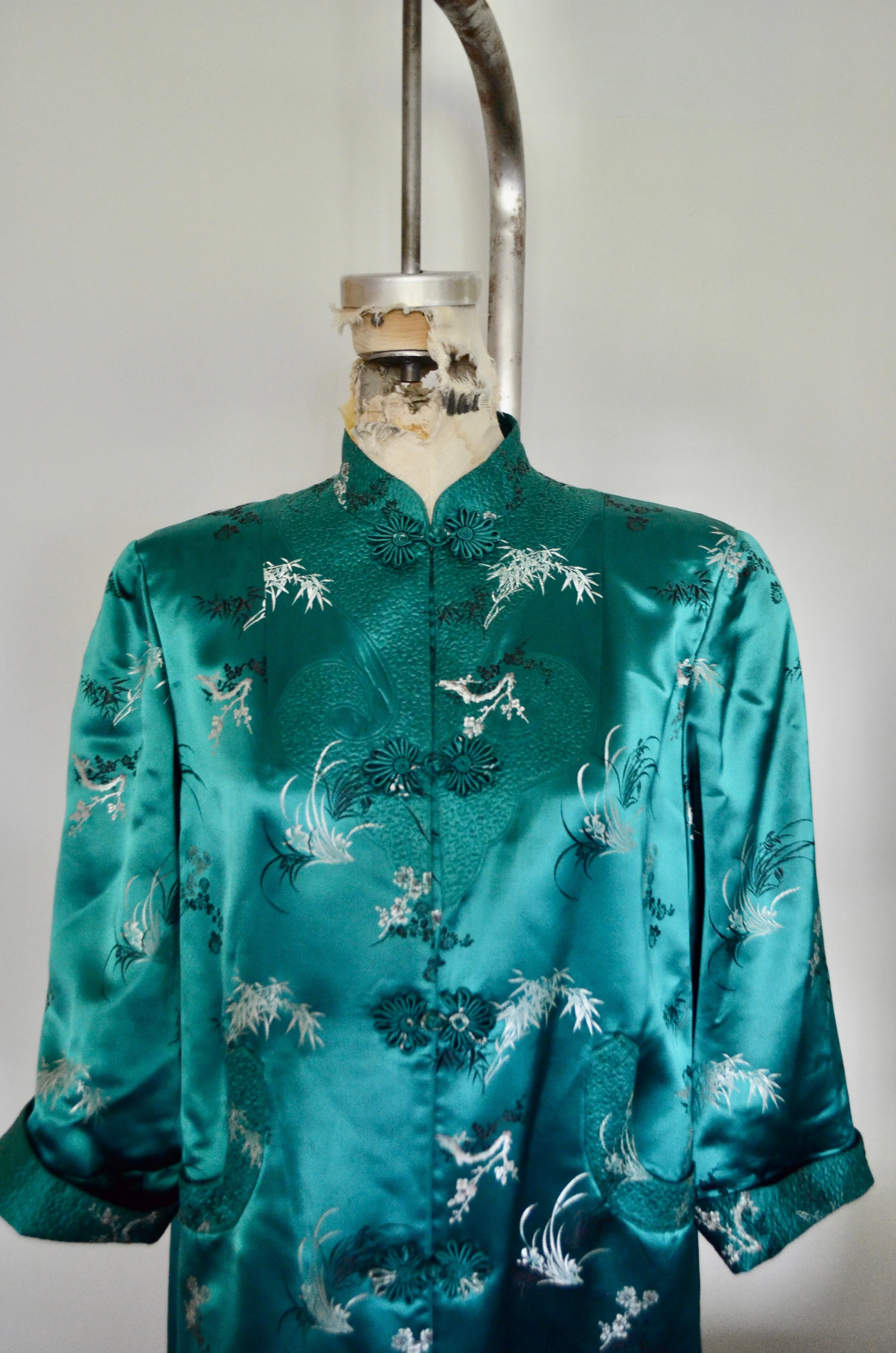 Kimono Chinese Street Style Emerald Green Long Maxi Coat Floral Pattern Cape Dress Jacket Style