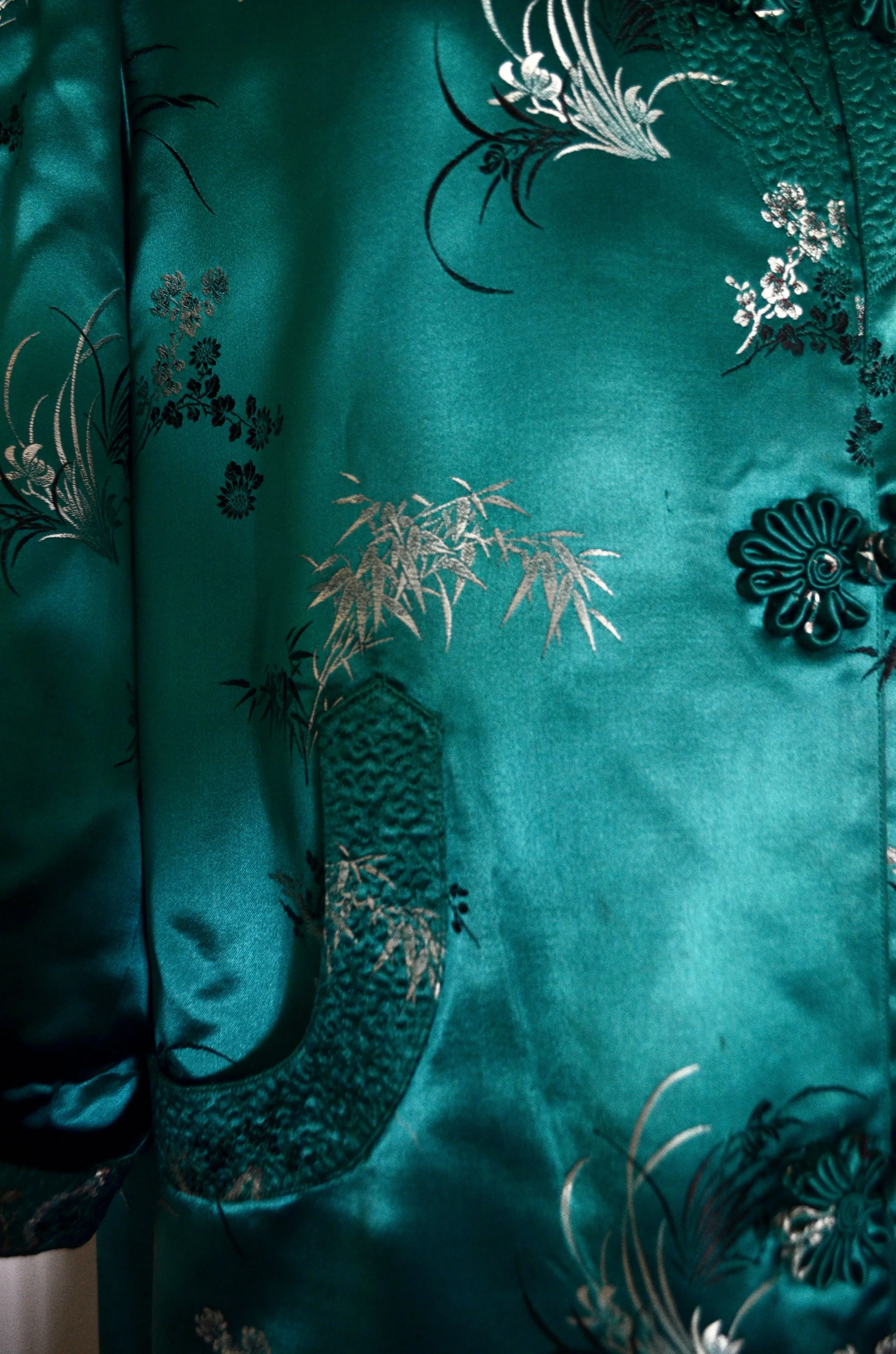 Kimono Chinese Street Style Emerald Green Long Maxi Coat Floral Pattern Cape Dress Jacket Style