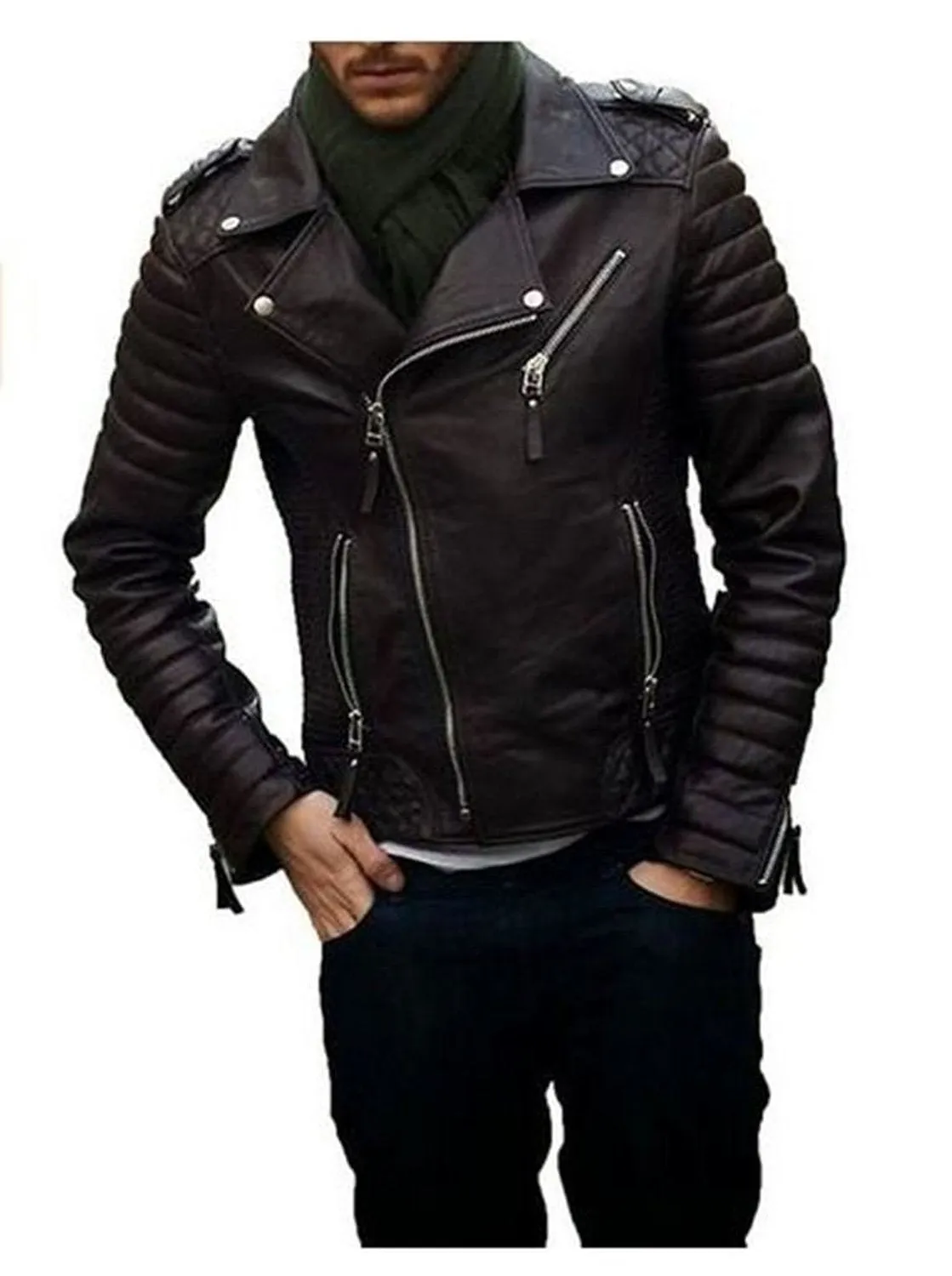 Leather Jackets Hub Mens Genuine Lambskin Leather Jacket (Black, Double Rider Jacket) - 1501474