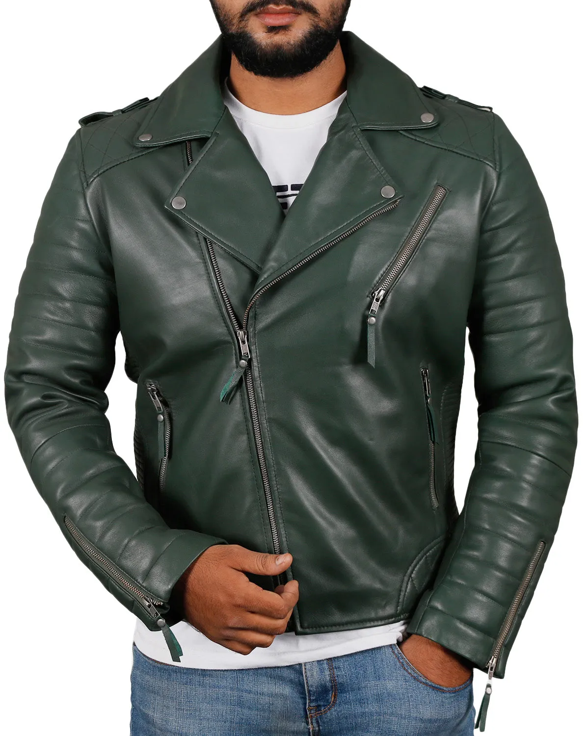 Leather Jackets Hub Mens Genuine Lambskin Leather Jacket (Black, Double Rider Jacket) - 1501474