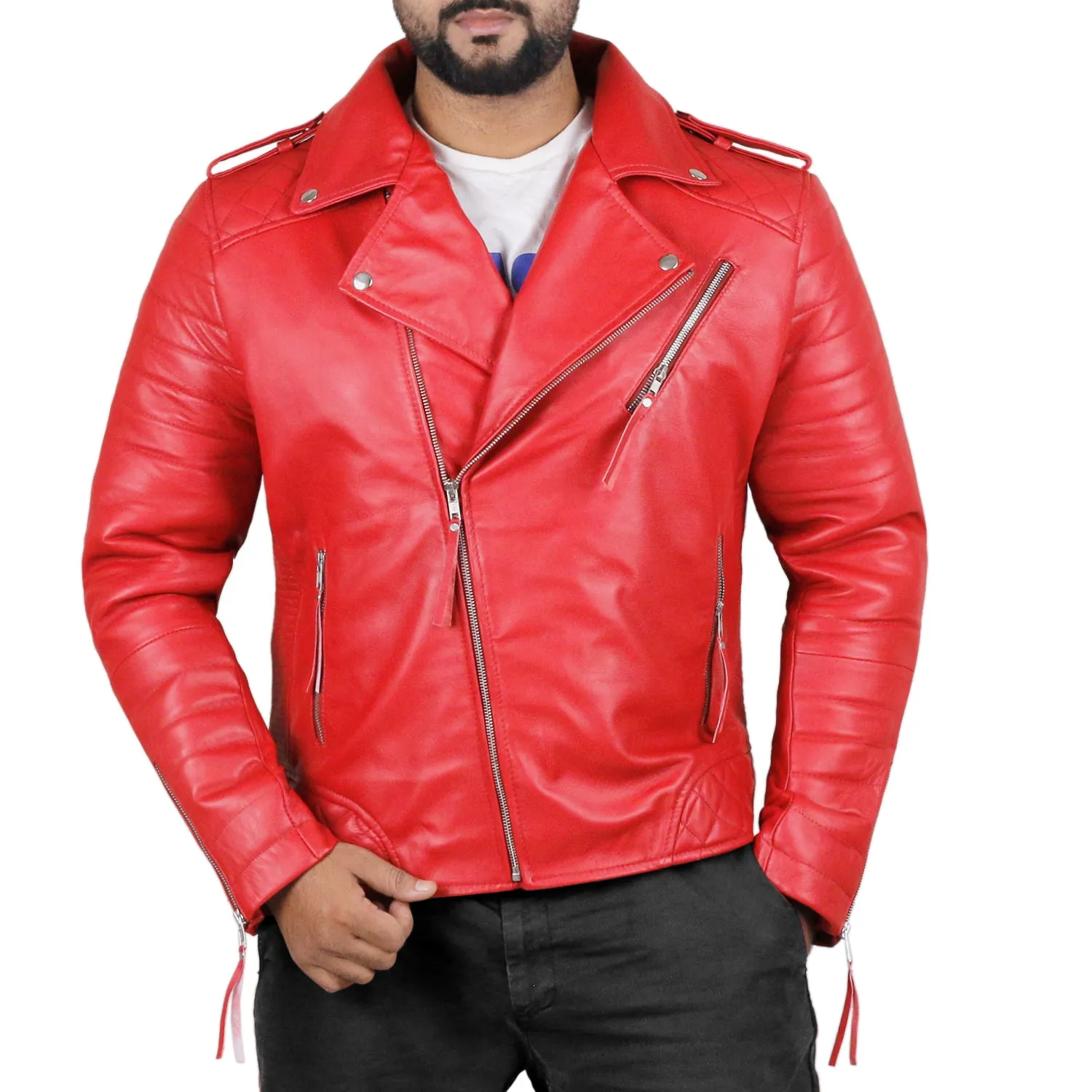 Leather Jackets Hub Mens Genuine Lambskin Leather Jacket (Black, Double Rider Jacket) - 1501474