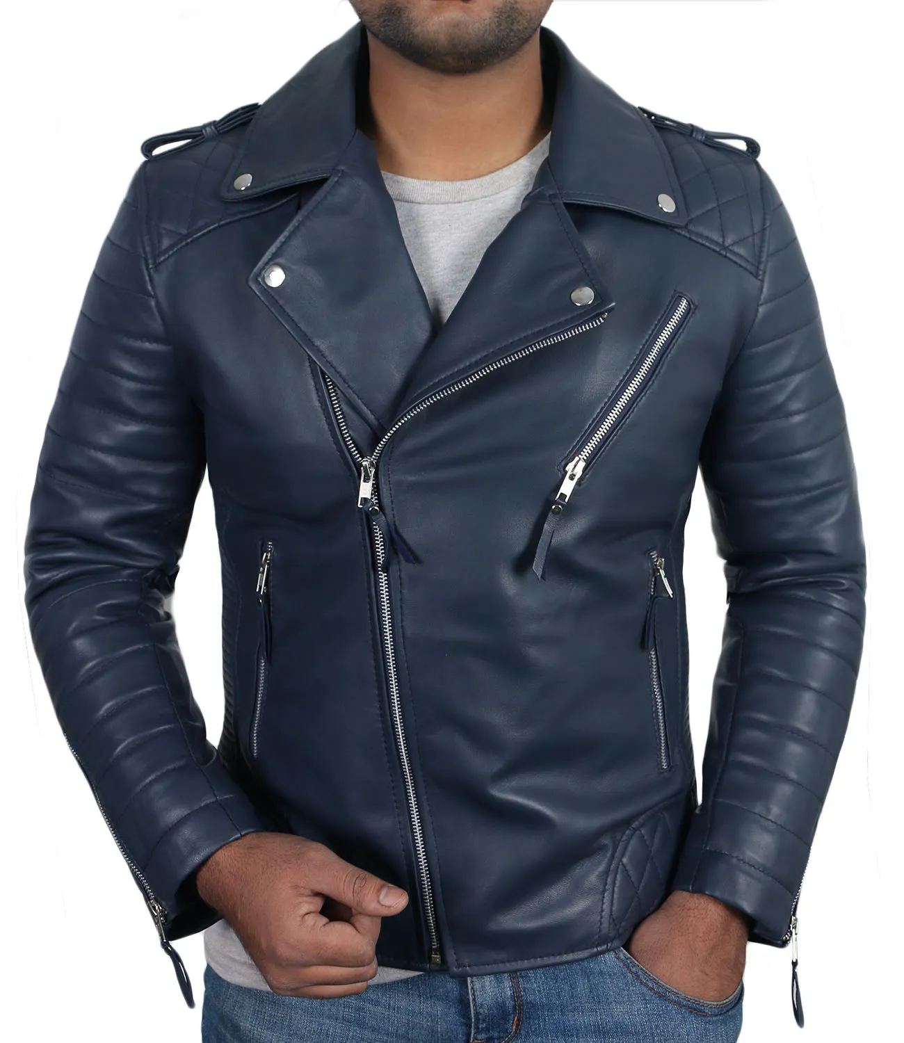 Leather Jackets Hub Mens Genuine Lambskin Leather Jacket (Black, Double Rider Jacket) - 1501474