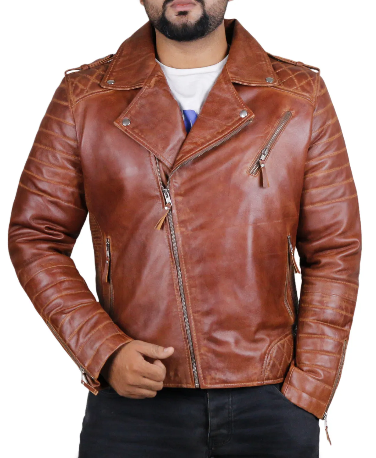 Leather Jackets Hub Mens Genuine Lambskin Leather Jacket (Black, Double Rider Jacket) - 1501474
