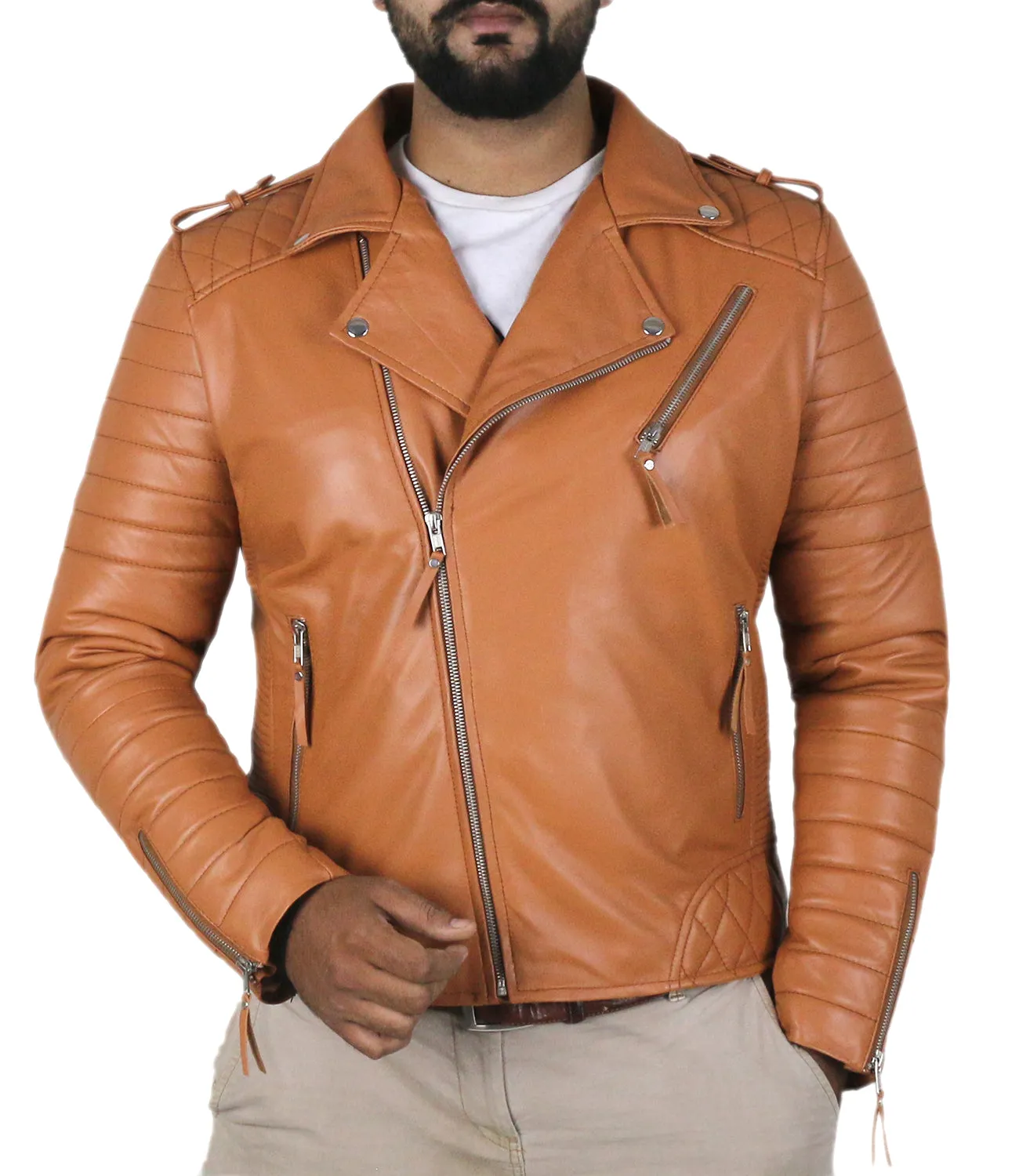 Leather Jackets Hub Mens Genuine Lambskin Leather Jacket (Black, Double Rider Jacket) - 1501474