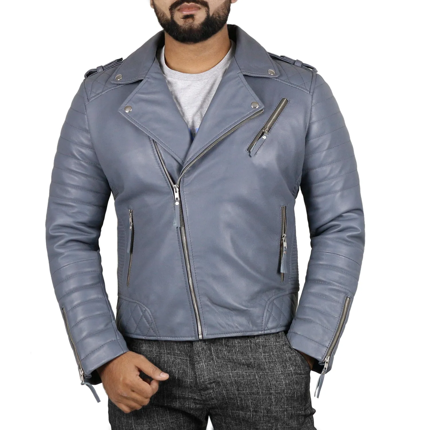 Leather Jackets Hub Mens Genuine Lambskin Leather Jacket (Black, Double Rider Jacket) - 1501474