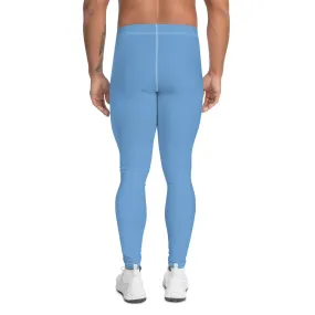 Light Solid Blue Color Meggings, Modern Solid Light Blue Color Designer Spandex Men's Tights/Leggings- Made in USA/ MX/ EU