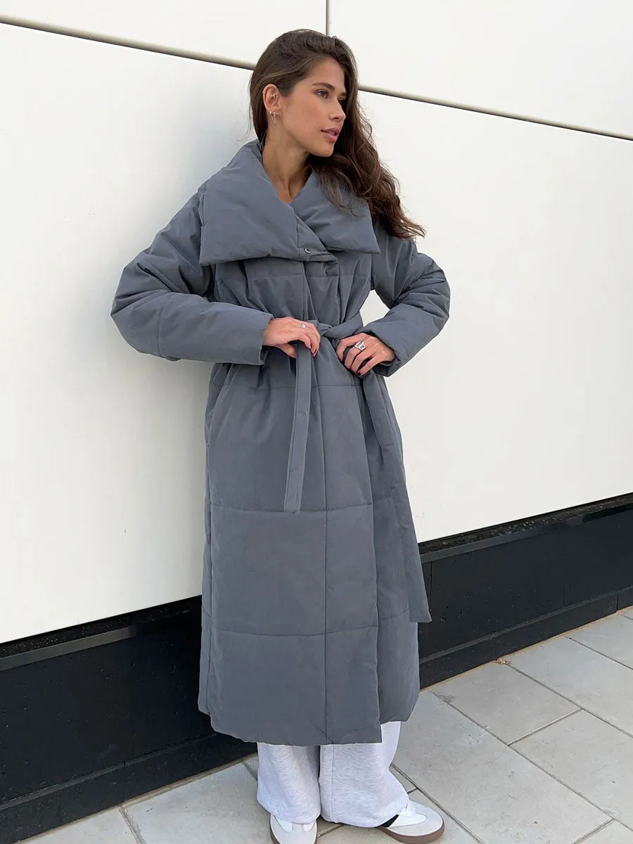 Loose Leisure Warm Long Stand-up Collar Cotton Coat