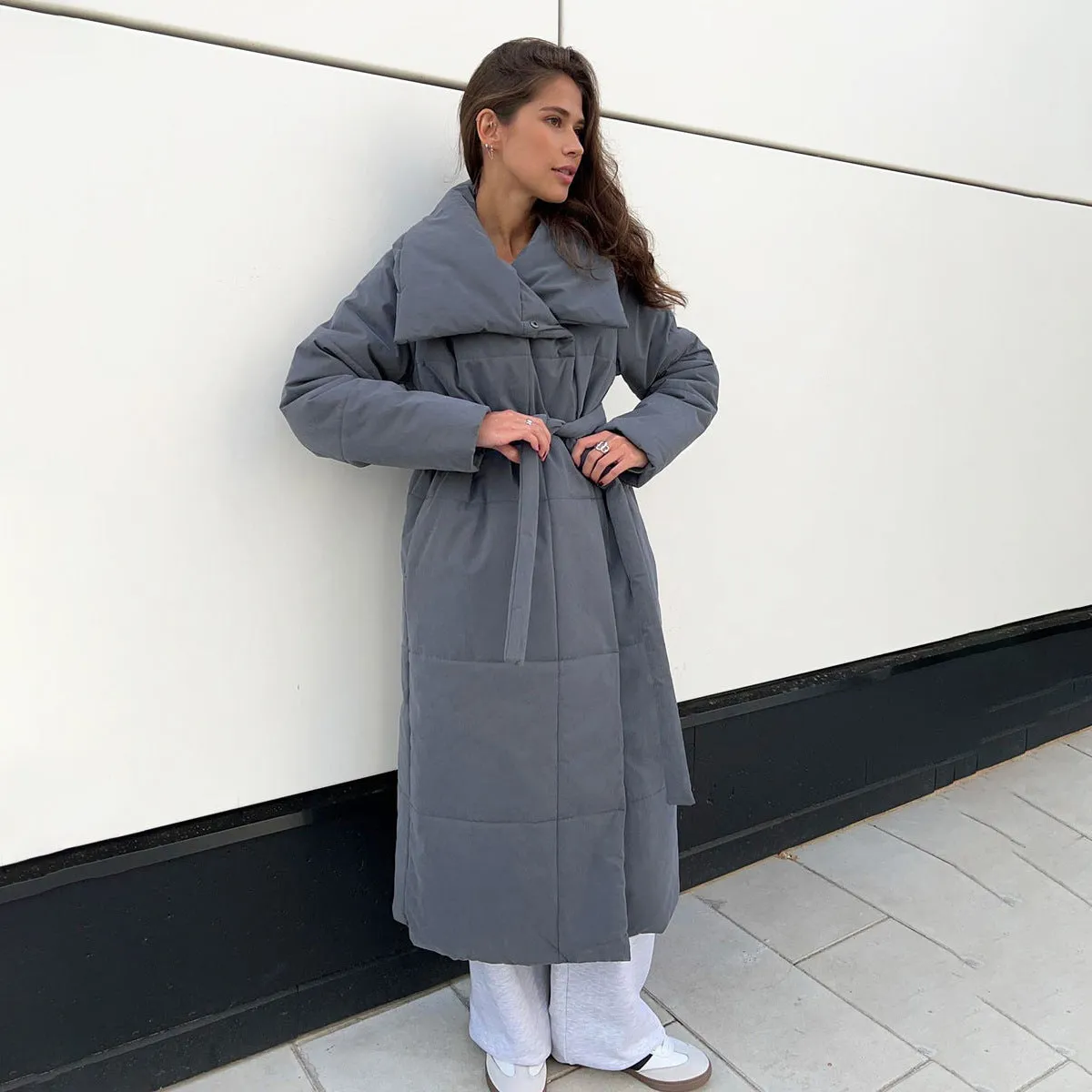 Loose Leisure Warm Long Stand-up Collar Cotton Coat