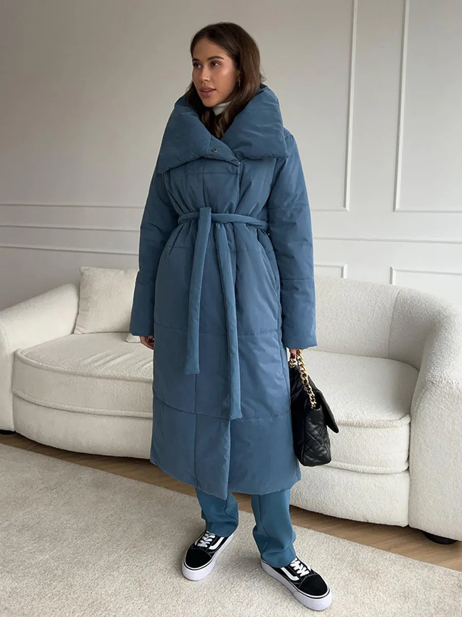Loose Leisure Warm Long Stand-up Collar Cotton Coat