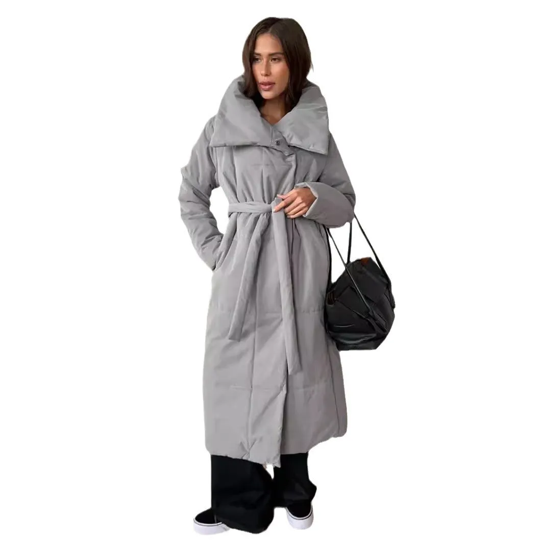 Loose Leisure Warm Long Stand-up Collar Cotton Coat