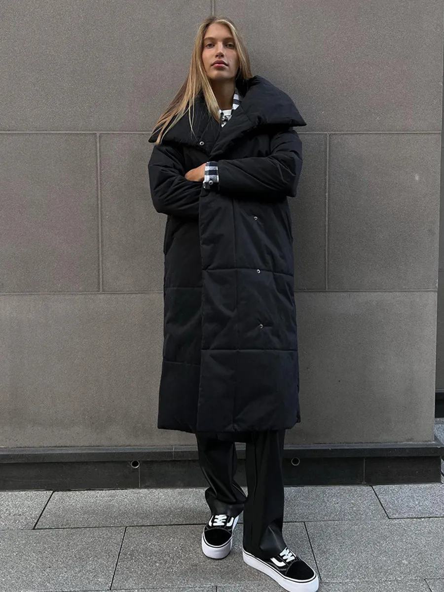 Loose Leisure Warm Long Stand-up Collar Cotton Coat