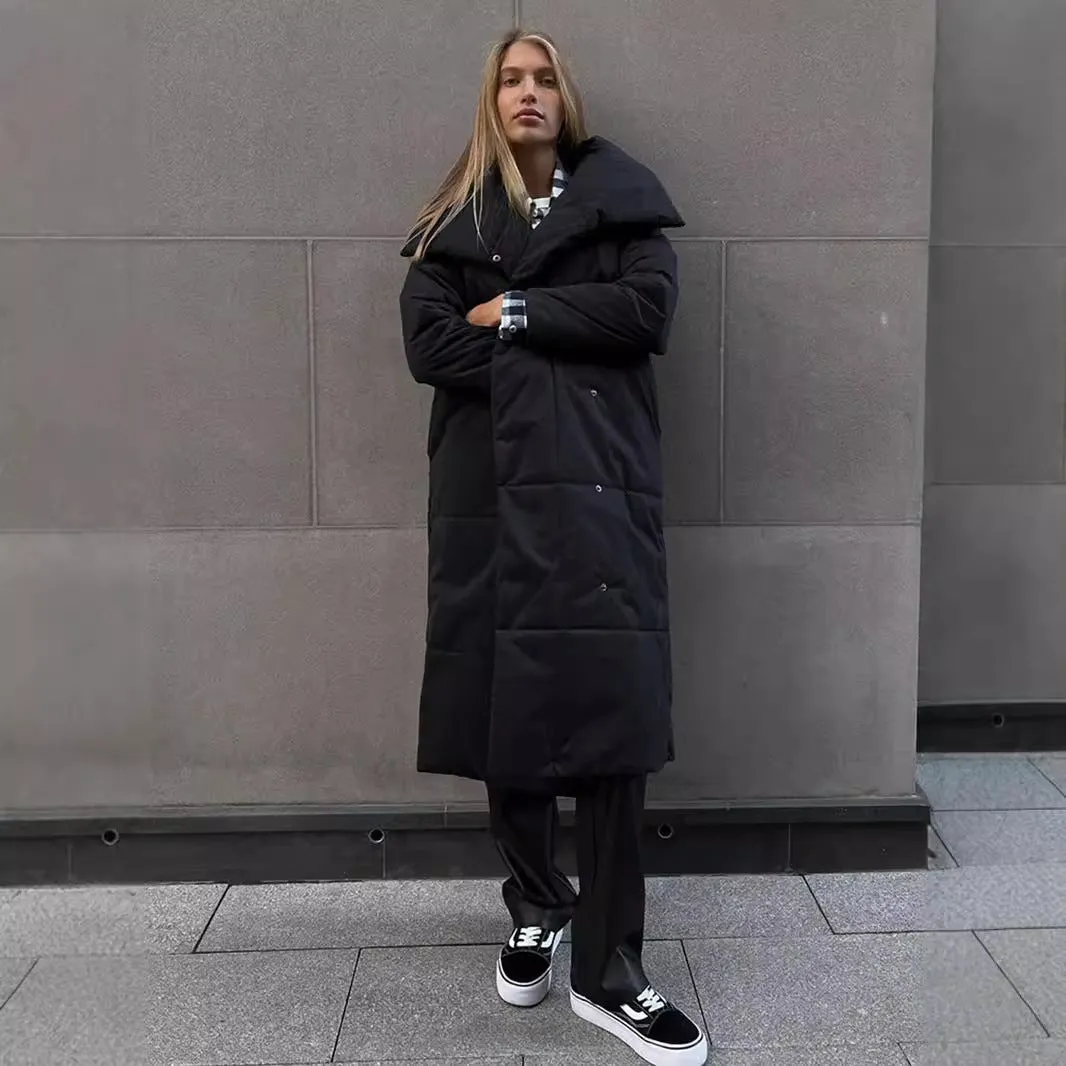 Loose Leisure Warm Long Stand-up Collar Cotton Coat