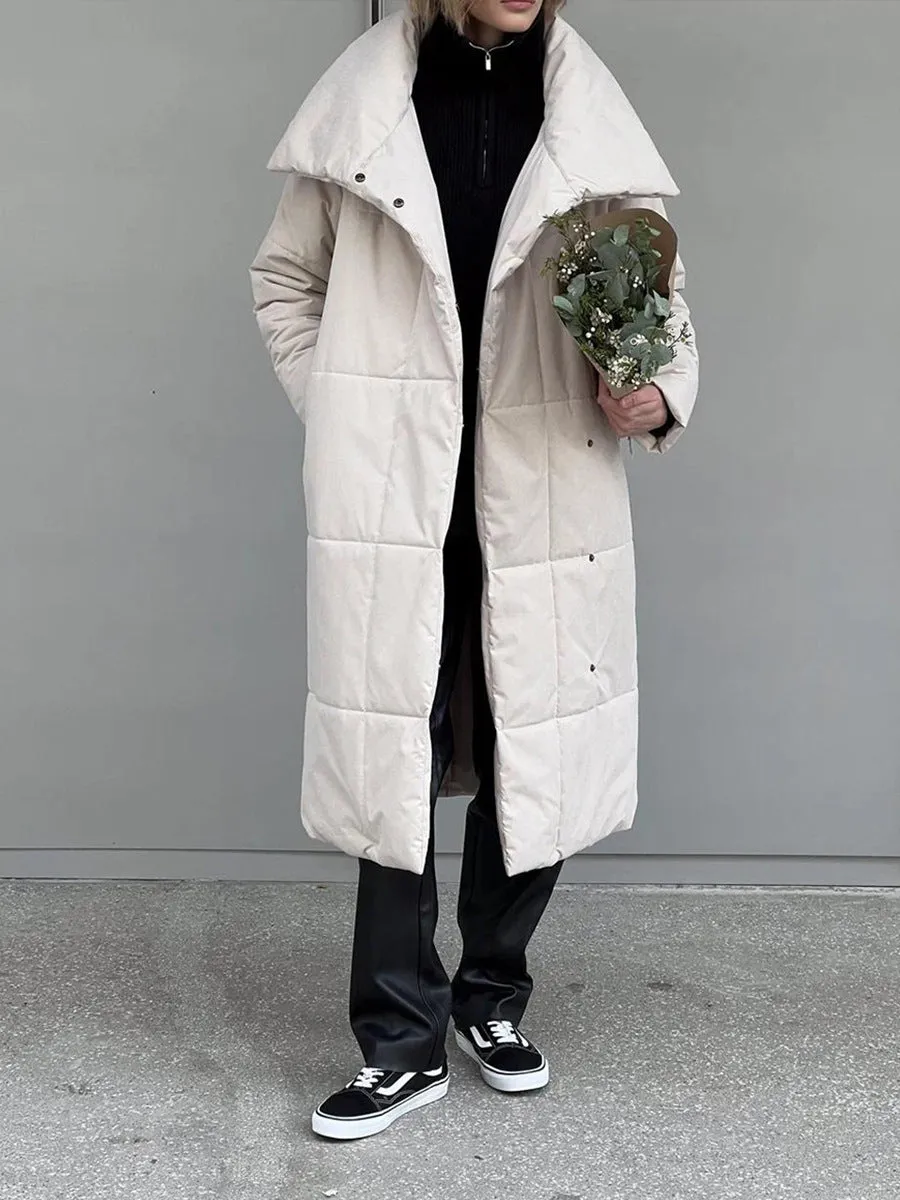 Loose Leisure Warm Long Stand-up Collar Cotton Coat