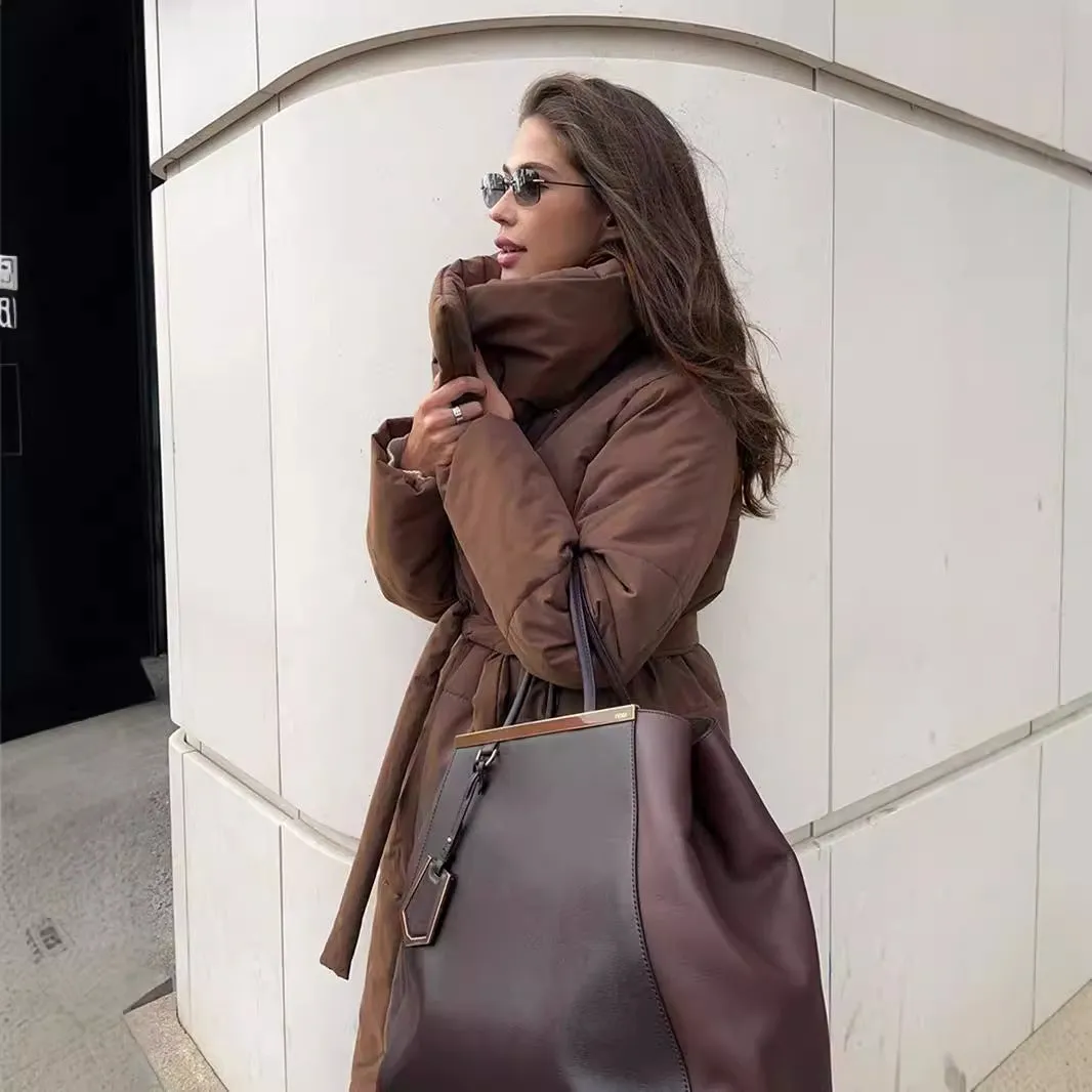 Loose Leisure Warm Long Stand-up Collar Cotton Coat